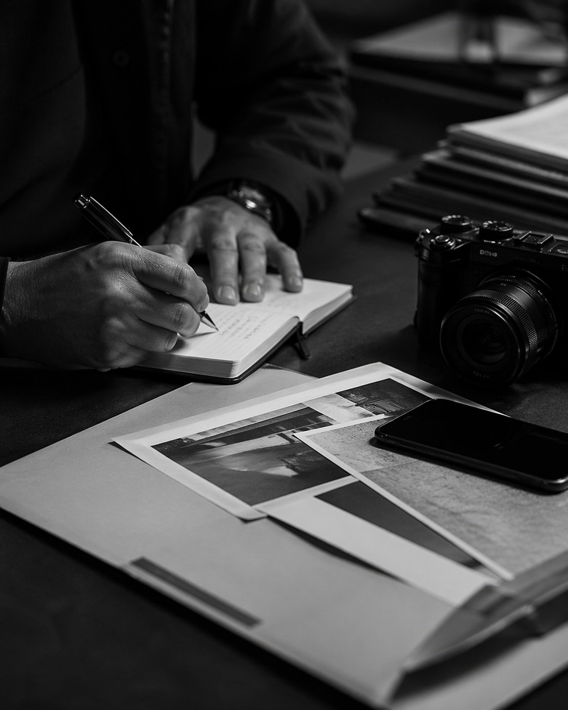 Investigator documenting and reviewing case materials